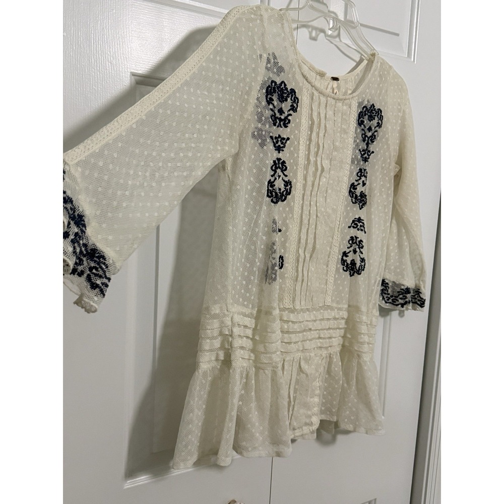 Free People Jocelyn Dot Off‎ White Lace Tunic Boho Sz XS Festival Grunge Western - Picture 3 of 6